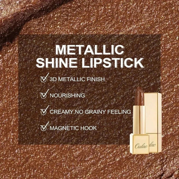 Oulac Women Metallic Shine Dark Brown High Impact Lipstick Hawaii Summer(08) - Picture 6 of 8